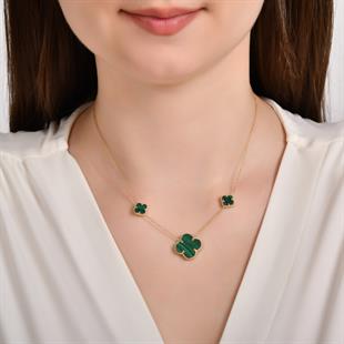 Van Cleef 3 Lü Yeşil Yonca 14 Ayar Altın Kolye
