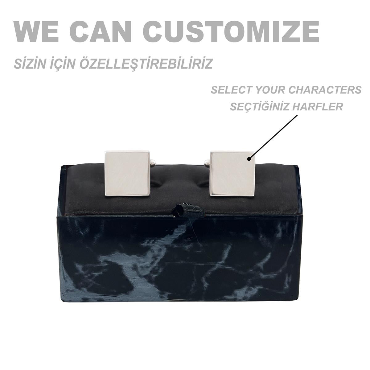 Zekupp Lazer İşlemeli Çift Harf Detaylı Siyah Gri Kutulu Kol Düğmesi