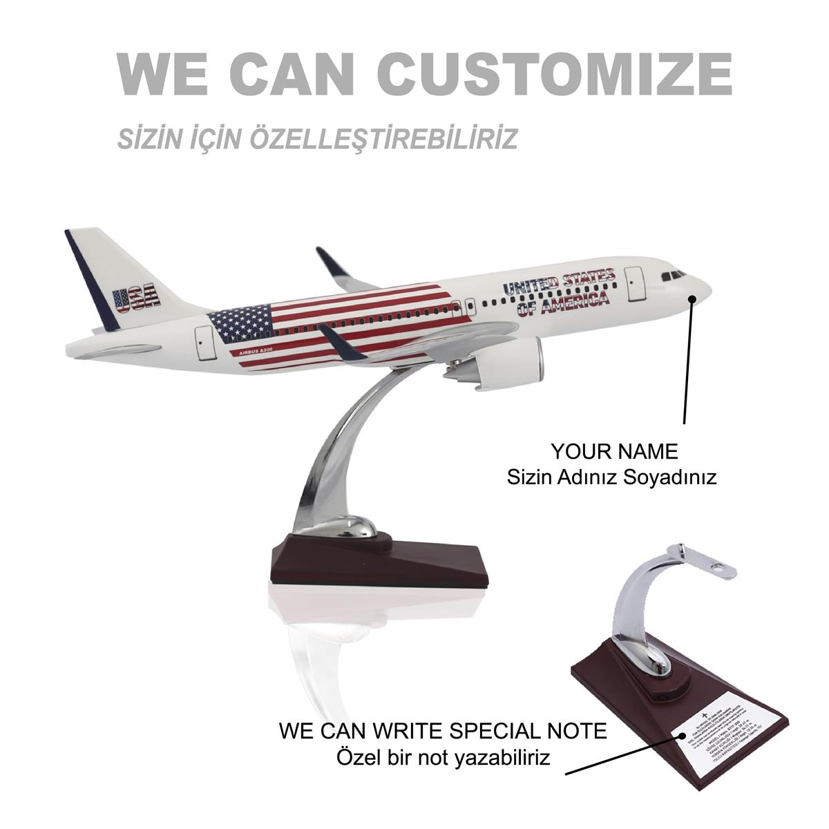 Zekupp Airbus A320-200 1/100 - ABD ÖZEL TASARIM Model Uçak