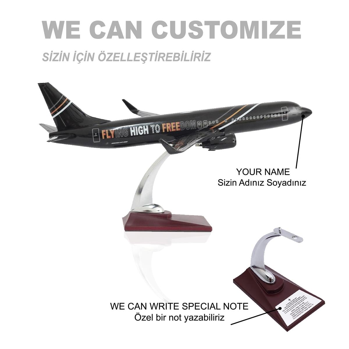 Zekupp Boeing 737-800 1/100 Ölçek FHTF Sloganlı Model Uçak