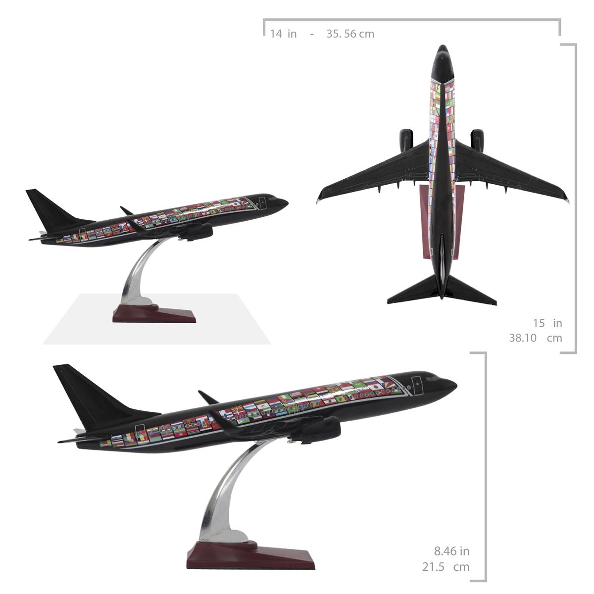 Zekupp Boeing 737 - 800 1/100 Ölçekli Ülke Bayrakları Temalı Siyah Renkli Maket Uçak