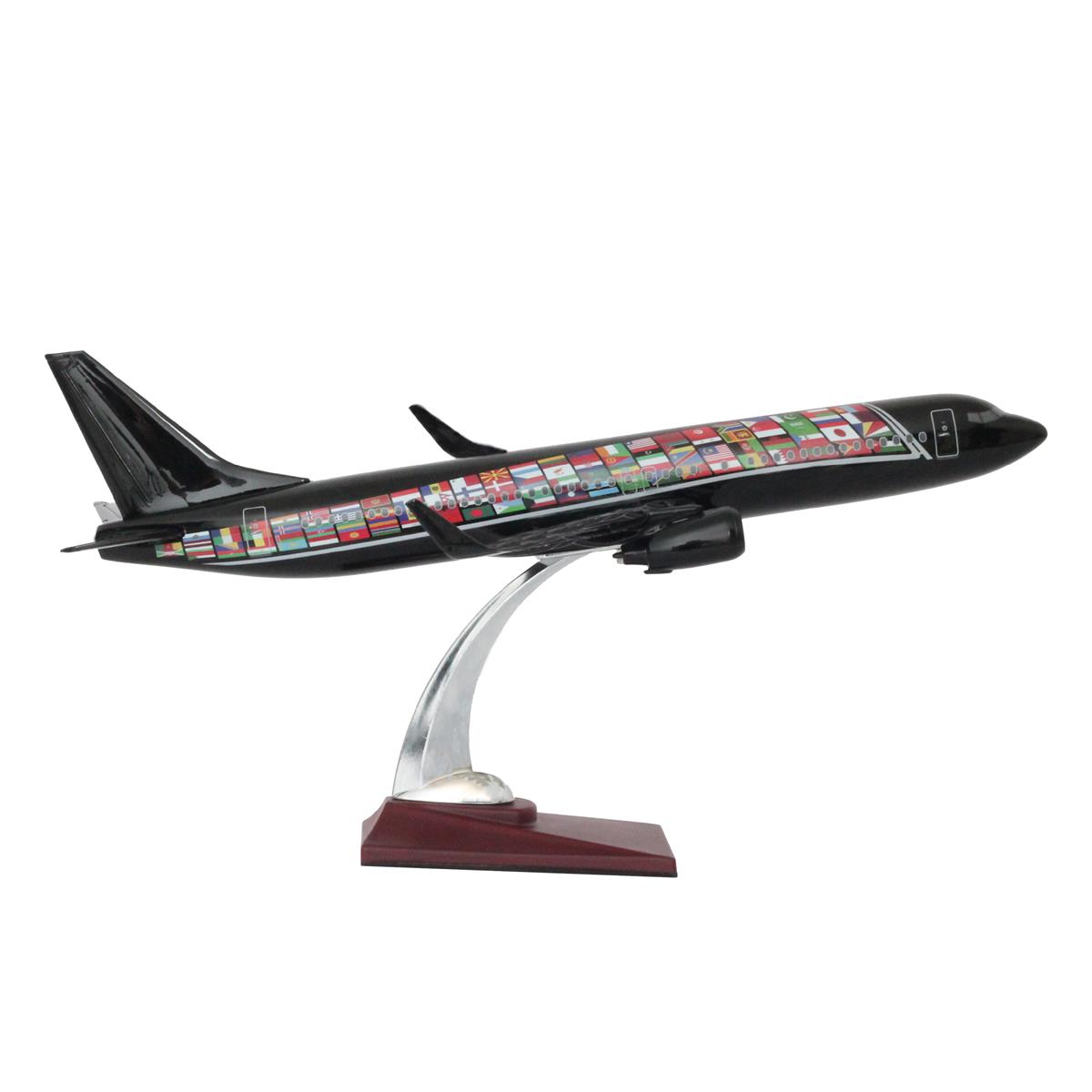 Zekupp Boeing 737 - 800 1/100 Ölçekli Ülke Bayrakları Temalı Siyah Renkli Maket Uçak