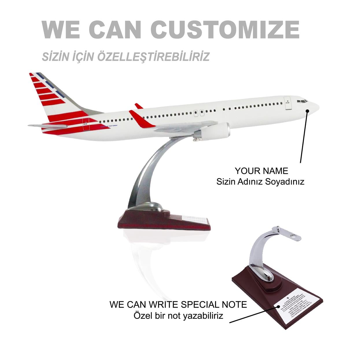 Zekupp Boeing 737-800 1/100 Ölçek Kırmızı Mavi Çizgi Detaylı Maket Uçak
