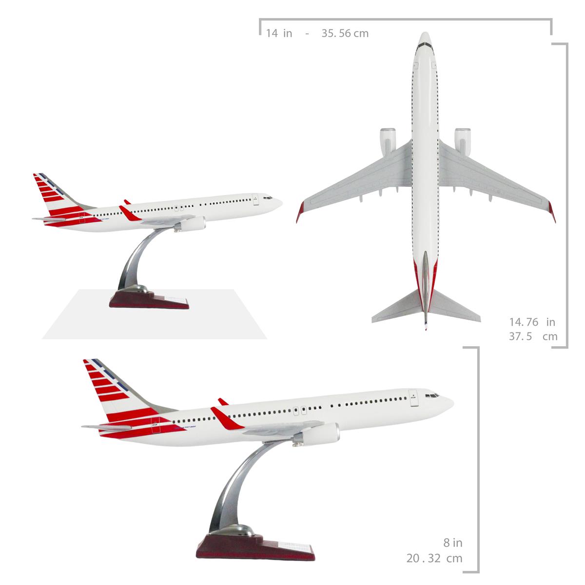 Zekupp Boeing 737-800 1/100 Ölçek Kırmızı Mavi Çizgi Detaylı Maket Uçak