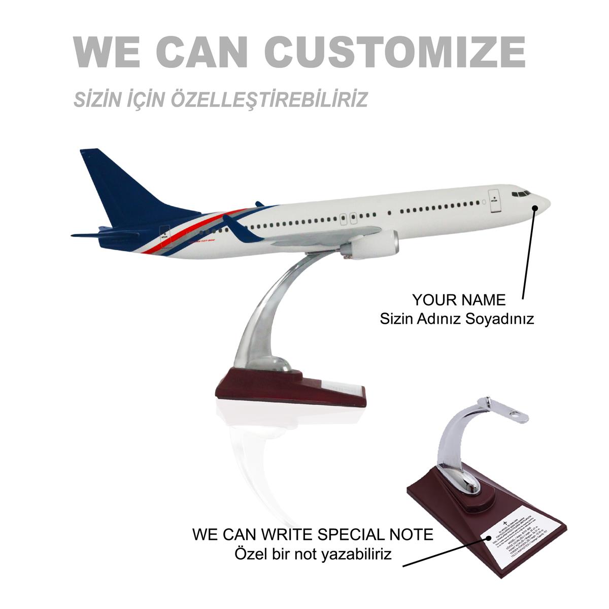 Zekupp Boeing 737-800 1/100 Ölçek Turuncu Lacivert Detaylı Maket Uçak