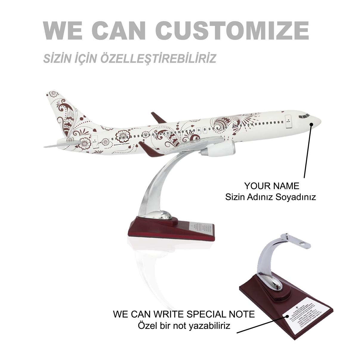 Zekupp Boeing 737-800 1/100 Ölçek Kahverengi Desenli Maket Uçak
