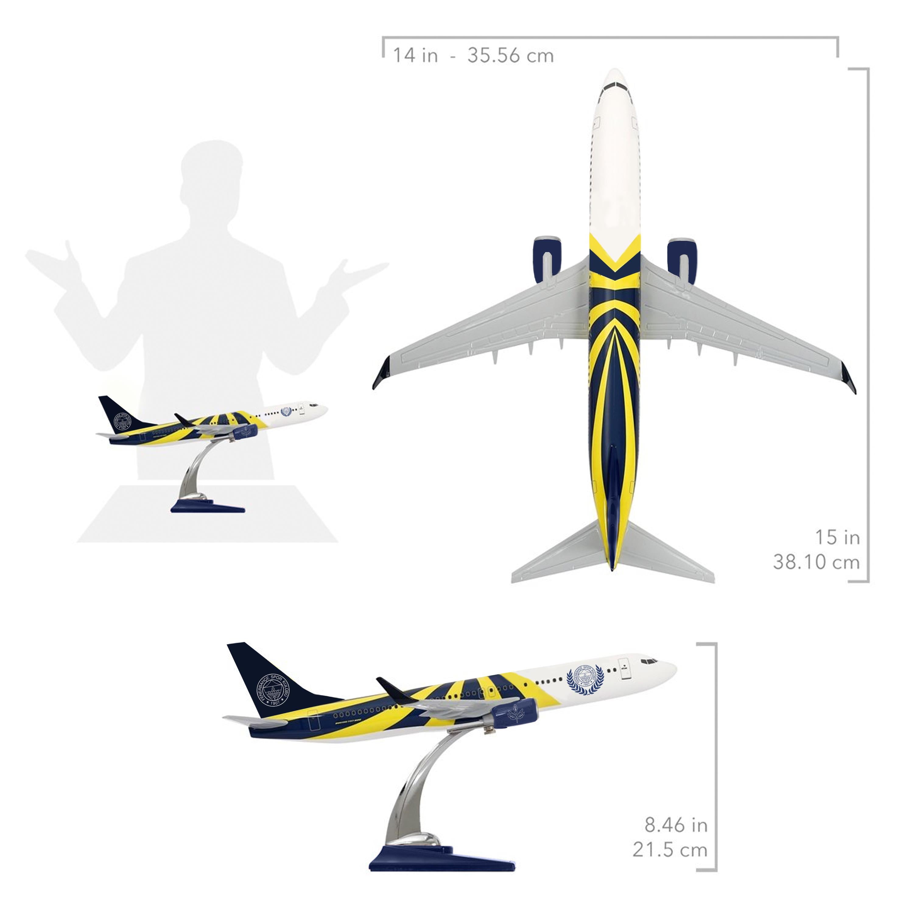 Zekupp Boeing 737-800 1/100 Ölçek Fenerbahçe Lisanslı Sarı Lacivert Tasarım Maket Uçak