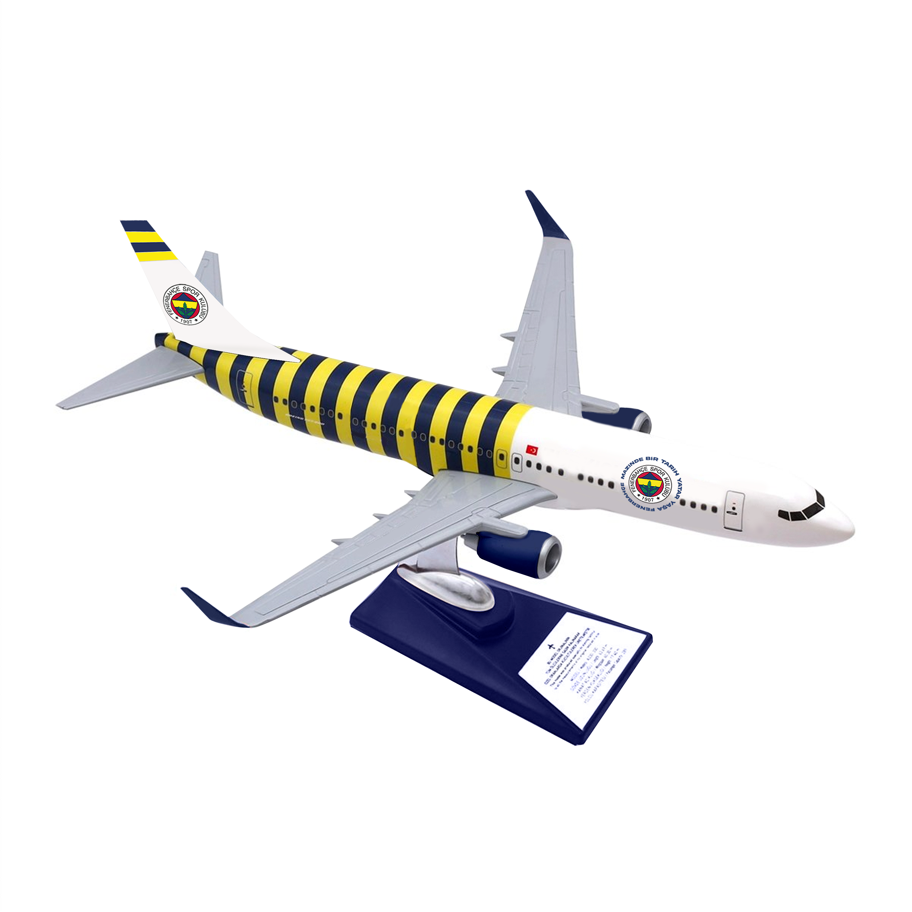 Zekupp Boeing 737-800 1/100 Ölçek Fenerbahçe Lisanslı Çubuklu Tasarım Maket Uçak
