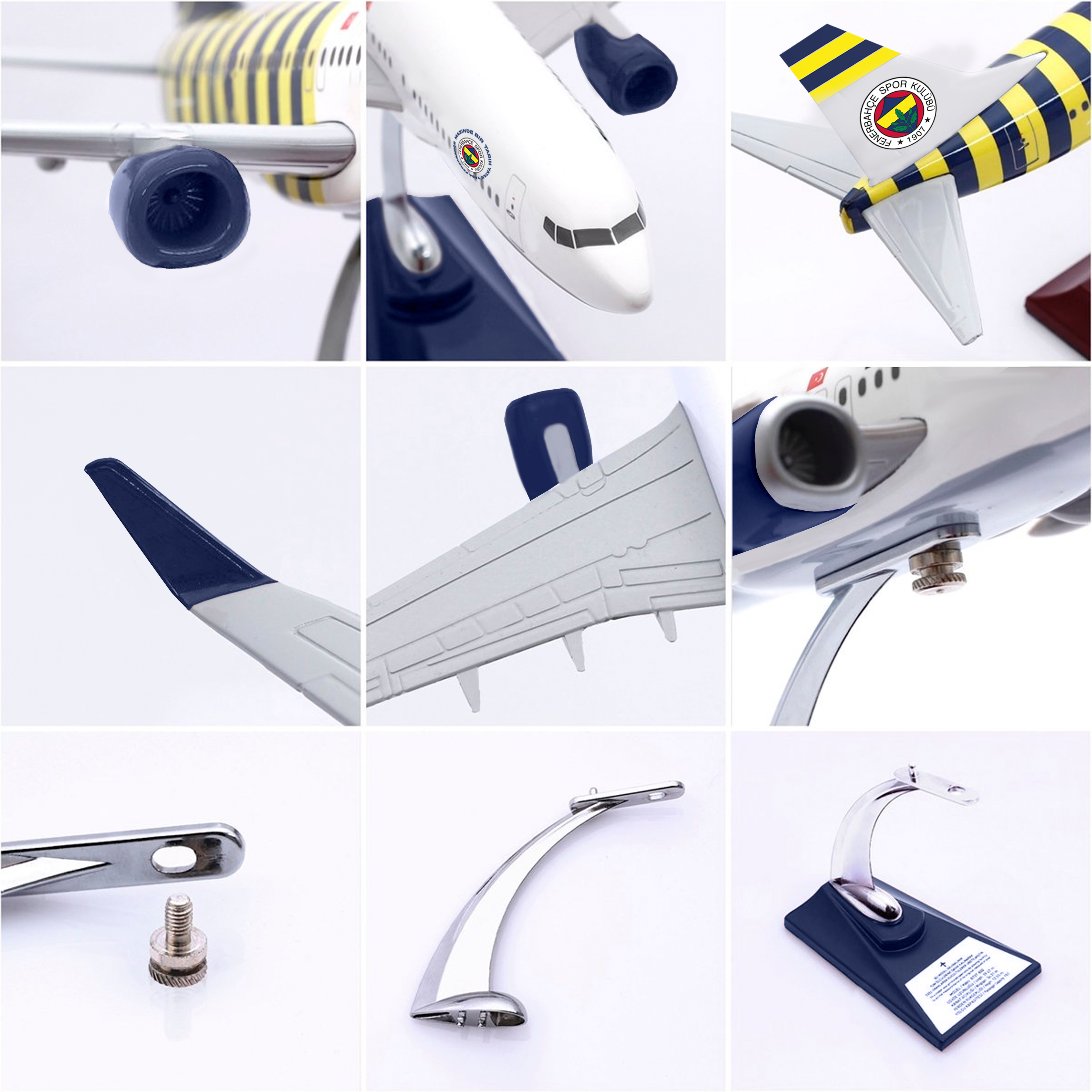Zekupp Boeing 737-800 1/100 Ölçek Fenerbahçe Lisanslı Çubuklu Tasarım Maket Uçak