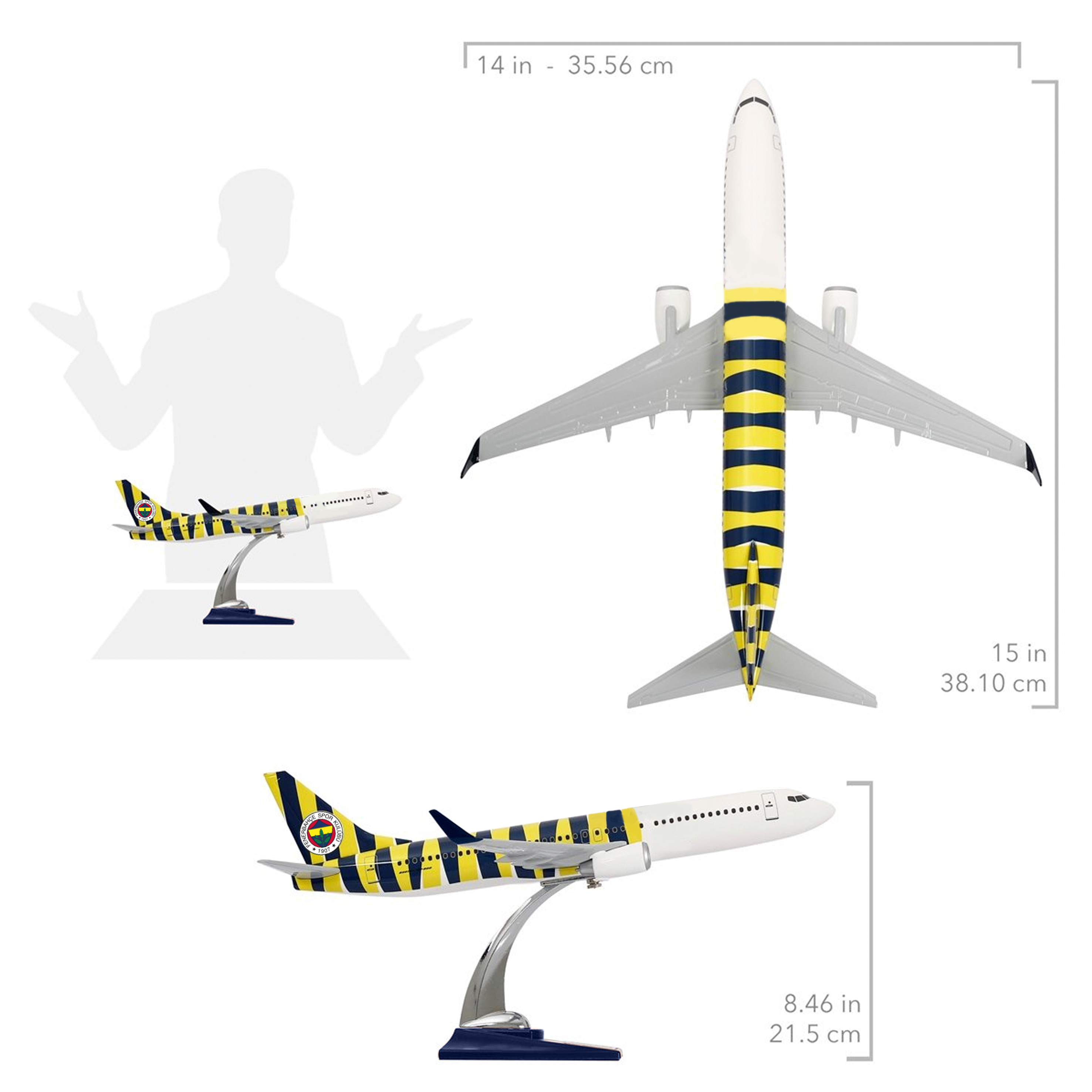 Zekupp Boeing 737-800 1/100 Ölçek Fenerbahçe Lisanslı Çubuklu Tasarım Maket Uçak