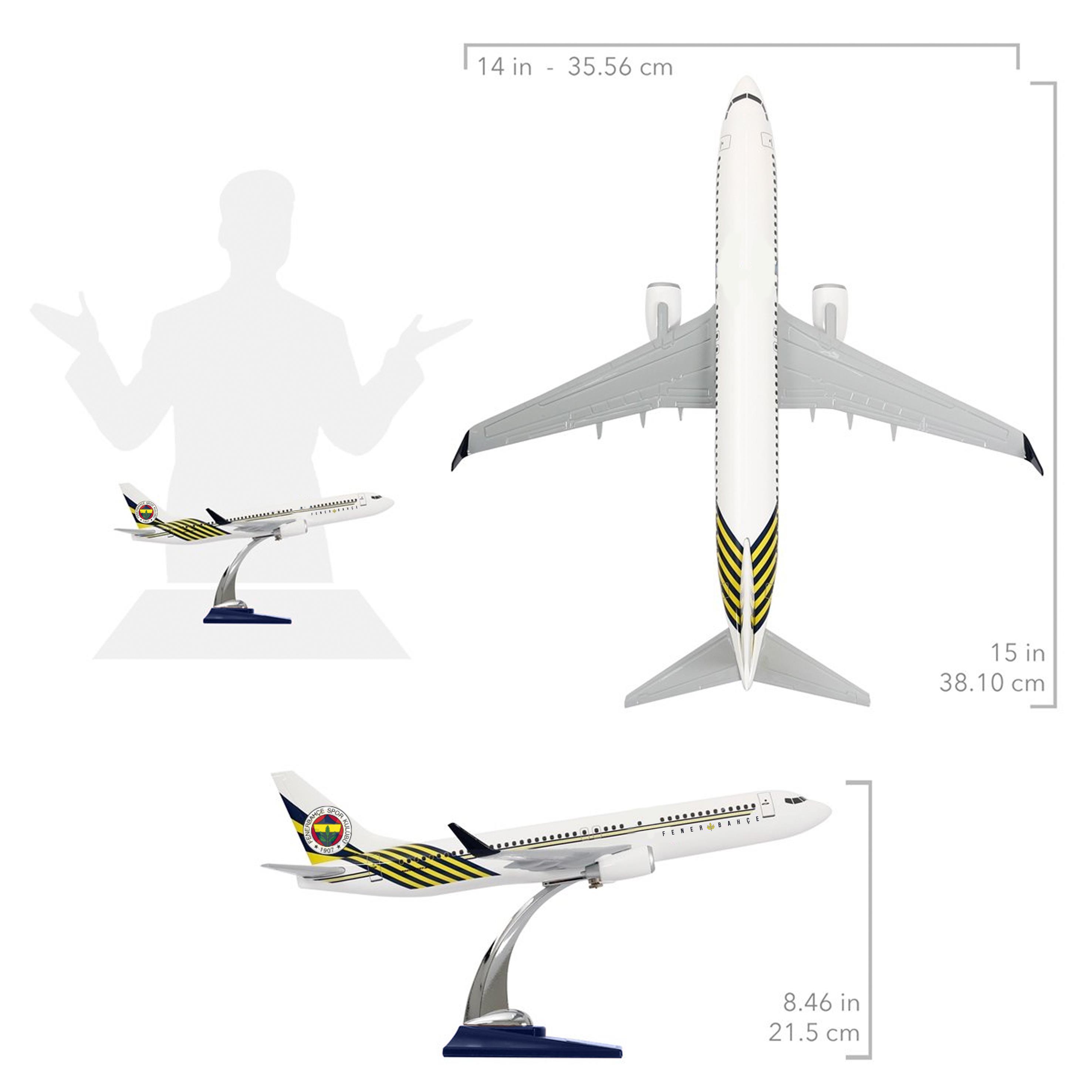 Zekupp Boeing 737-800 1/100 Ölçek Fenerbahçe Lisanslı Beyaz Tasarım Maket Uçak