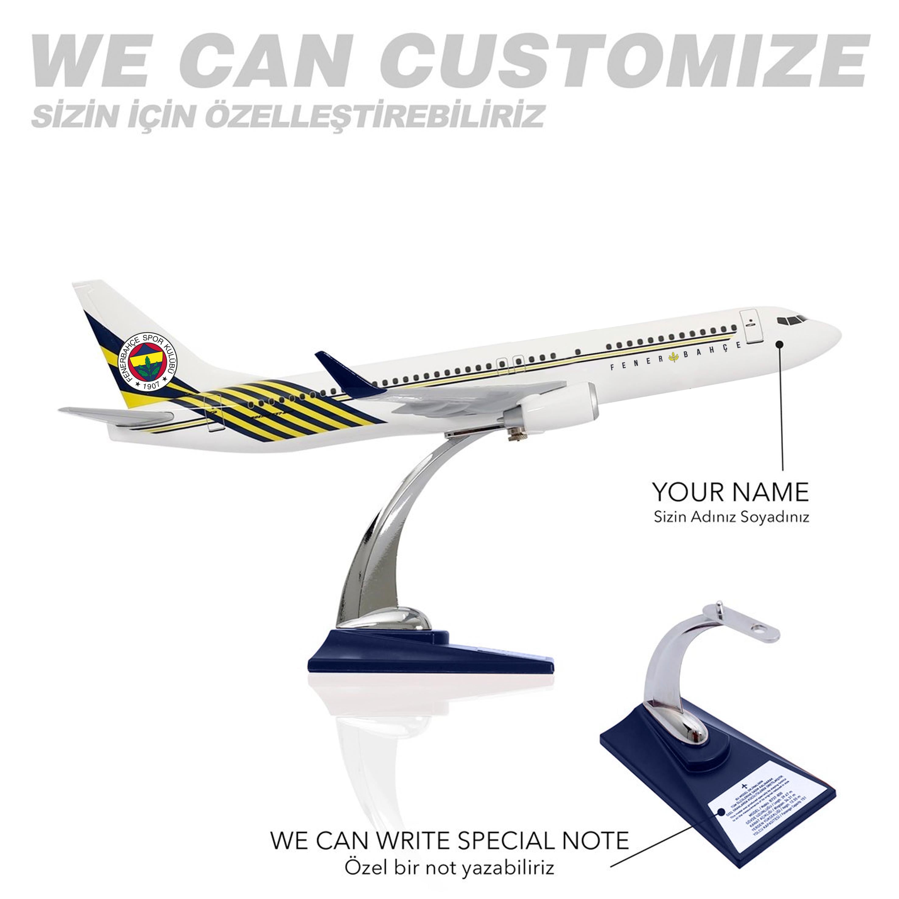 Zekupp Boeing 737-800 1/100 Ölçek Fenerbahçe Lisanslı Beyaz Tasarım Maket Uçak