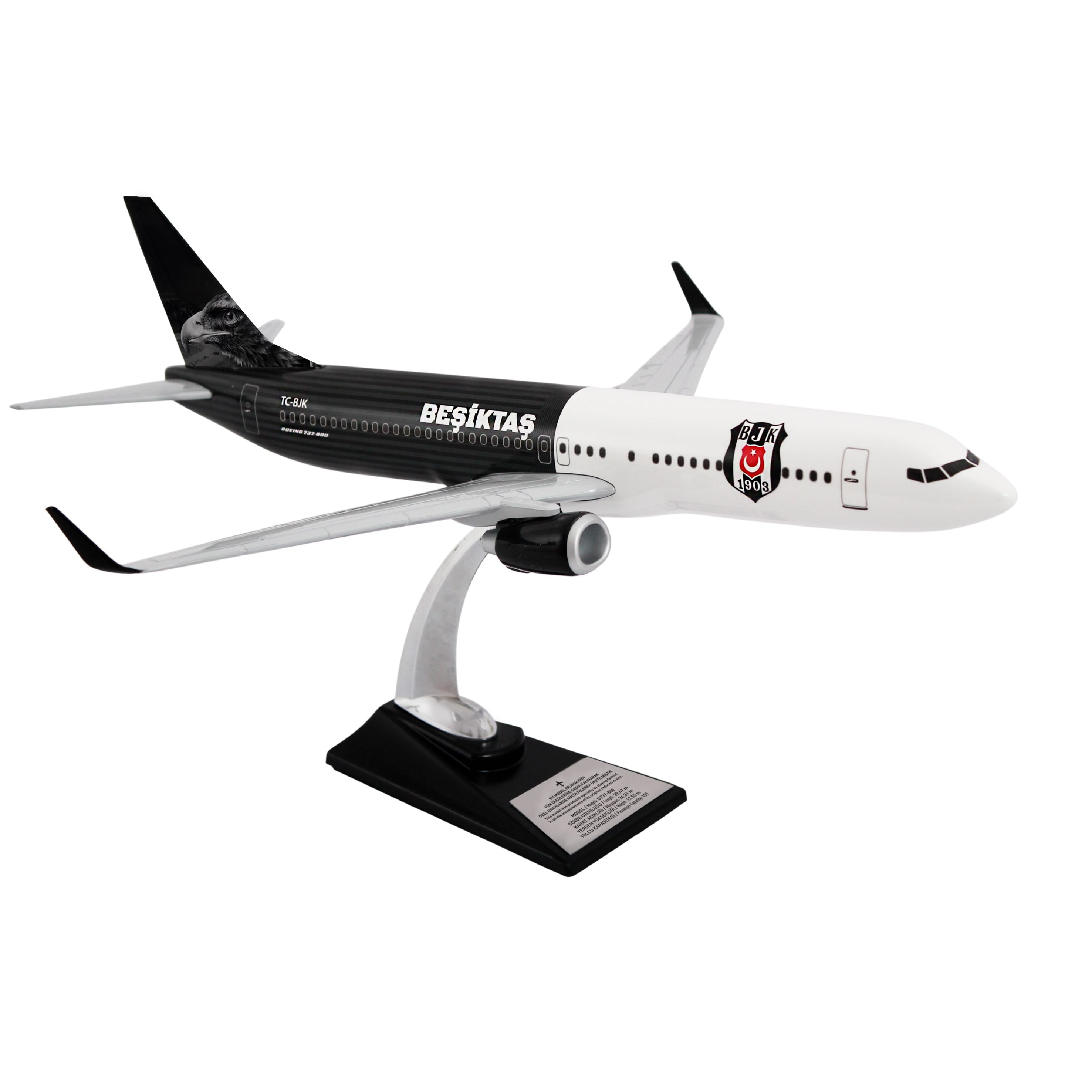 Zekupp Boeing 737-800 1/100 Ölçek Beşiktaş Lisanslı Çizgili Tasarım  Maket Uçak