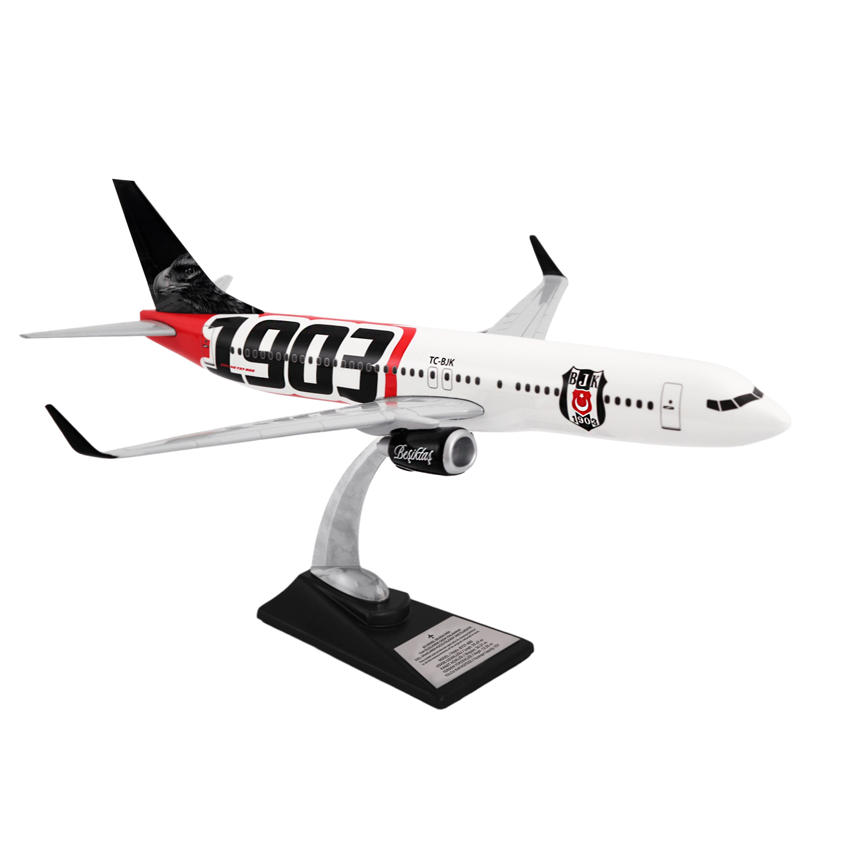 Zekupp Boeing 737-800 1/100 Ölçek Beşiktaş Lisanslı 1903 Logolu Maket Uçak