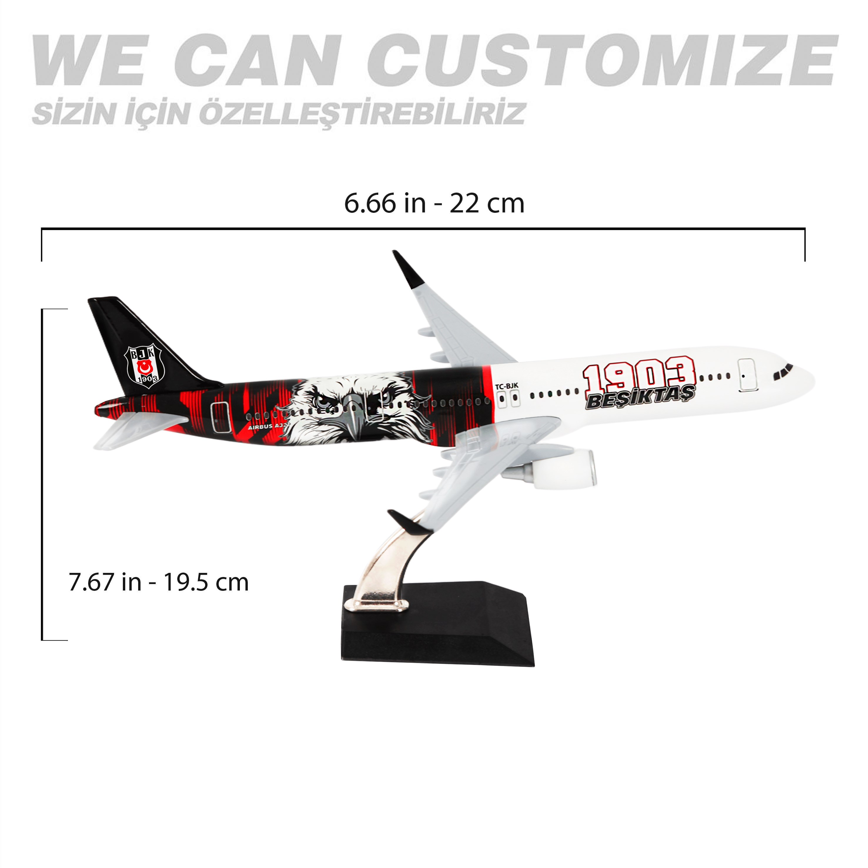 Zekupp Airbus 321 1/200 Ölçek Beşiktaş Lisanslı 1903 Beşiktaş Logolu Tasarım Maket Uçak