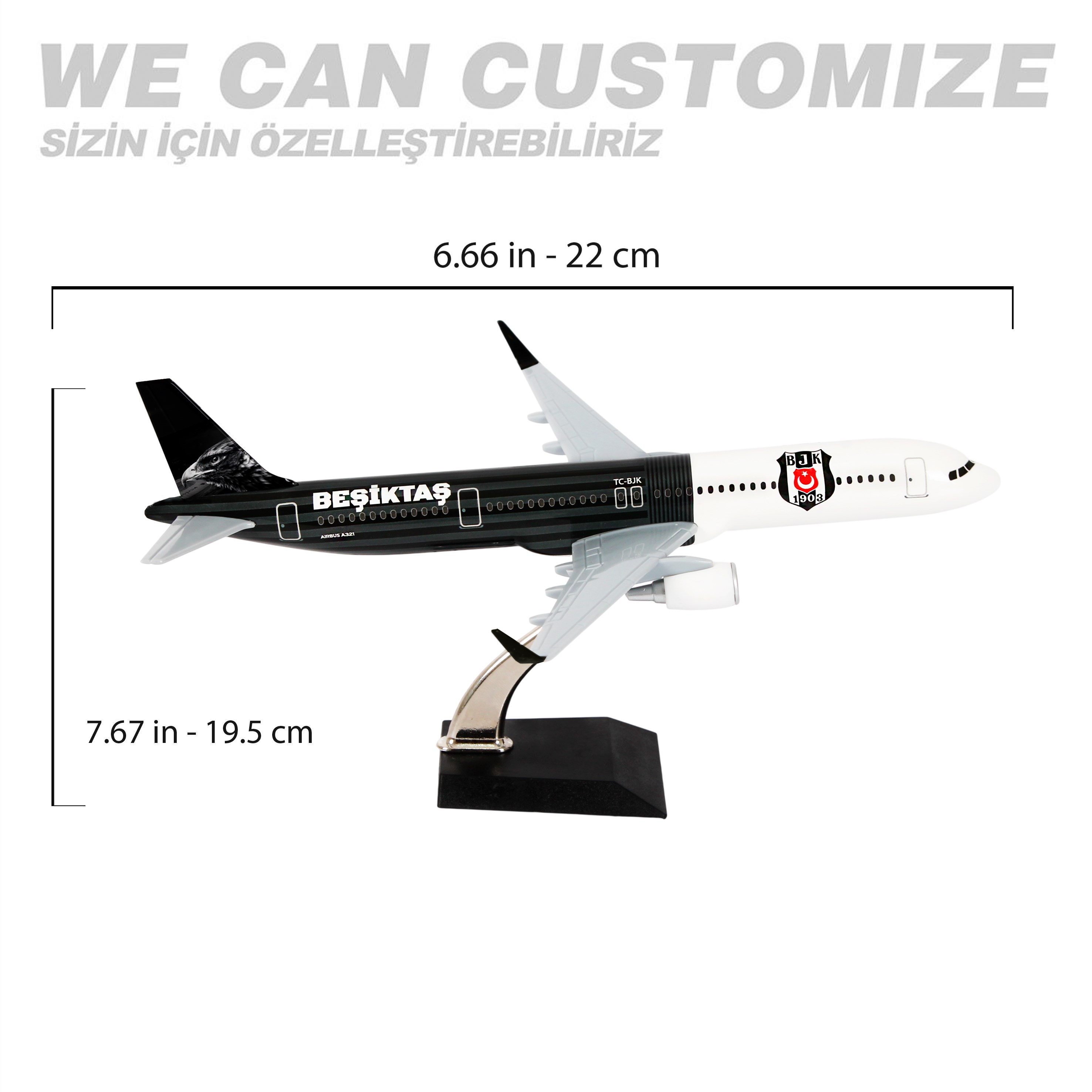 Zekupp Airbus 321 1/200 Ölçek Beşiktaş Lisanslı Çizgili Tasarım  Maket Uçak
