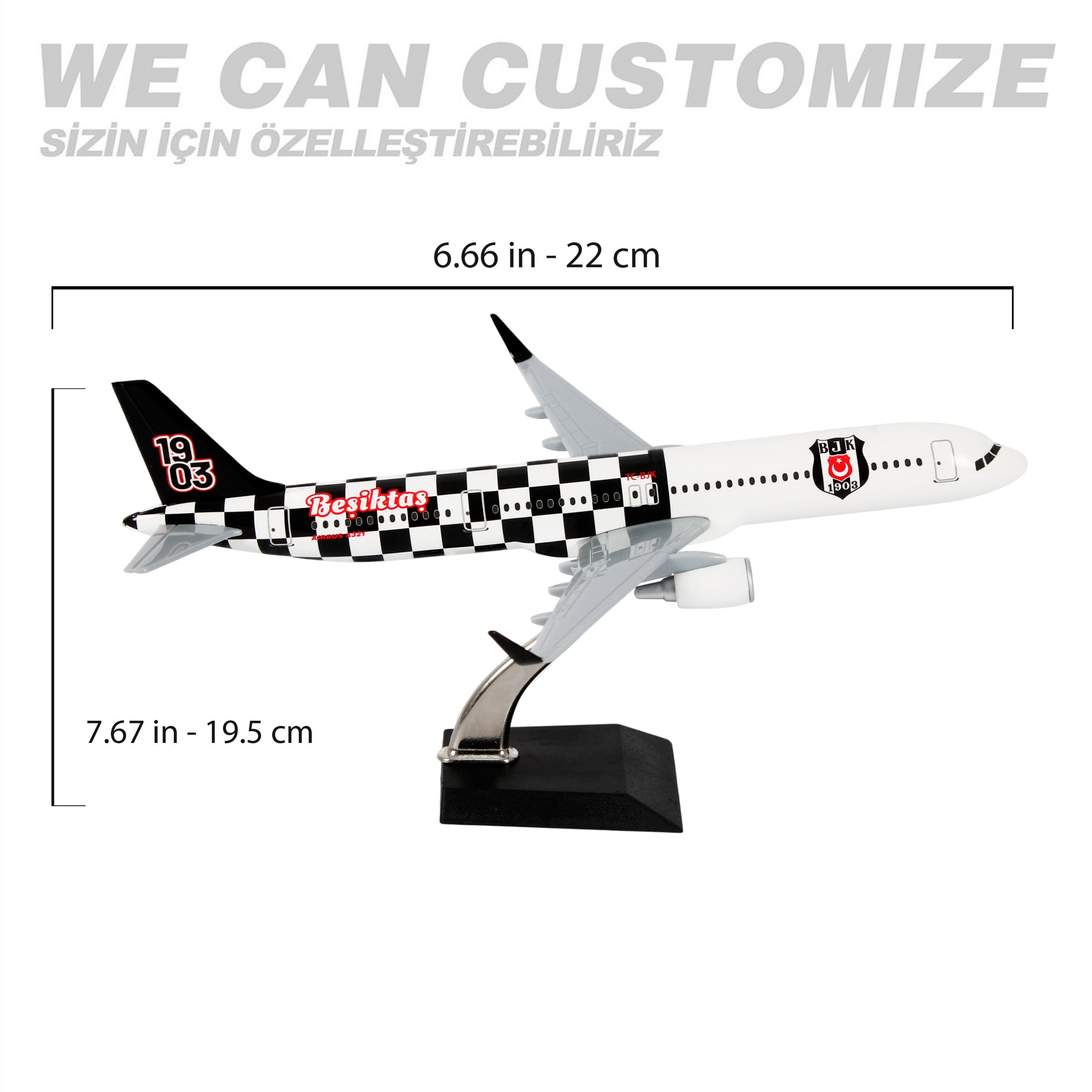 Zekupp Airbus 321 1/200 Ölçek Beşiktaş Lisanslı Damalı Tasarım Maket Uçak