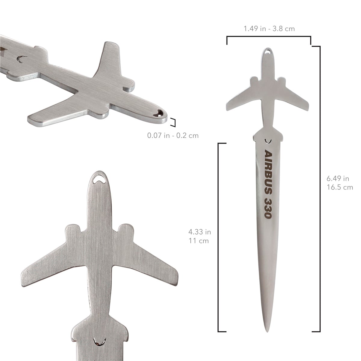 Zekupp Airbus A330 Zarf Açacağı, Uçak Modeli Koleksiyon Hediyesi Mektup Açacağı, Gümüş Gri Metalik El Yapımı Zarf Açacağı, El Yapımı Hediye