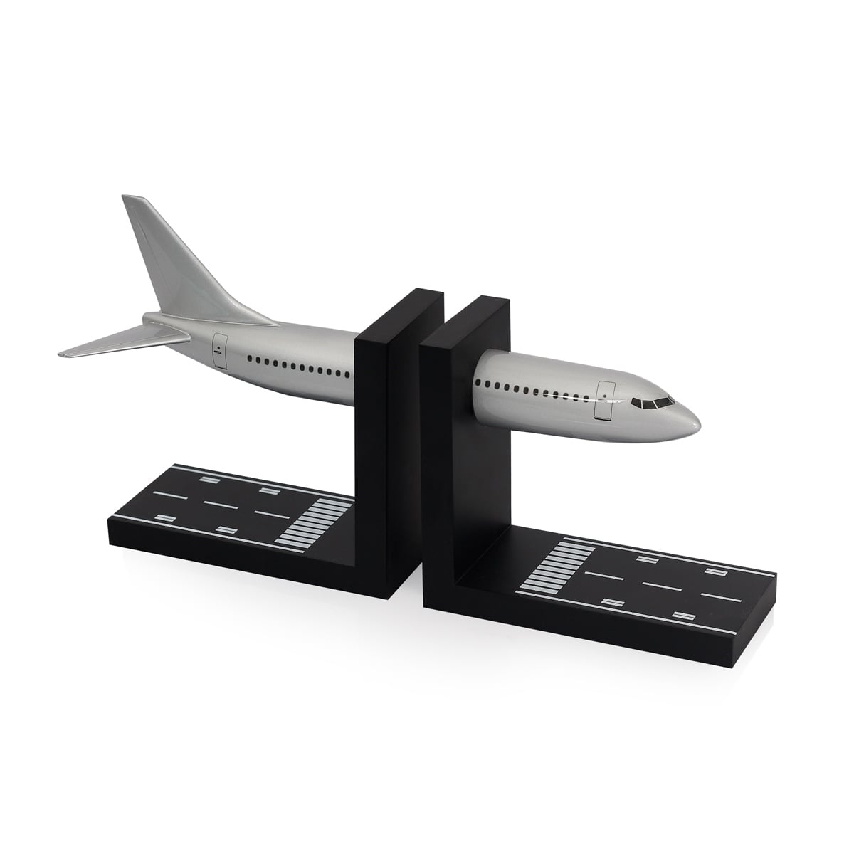 Zekupp Boeing 737 Gümüş Gri Uçak Motifli Kitap Sonu, 2 Parça Kitap Desteği, 1/100 Ölçekli Uçak Modelli Kitap Desteği, 2 Parça Gümüş Gri