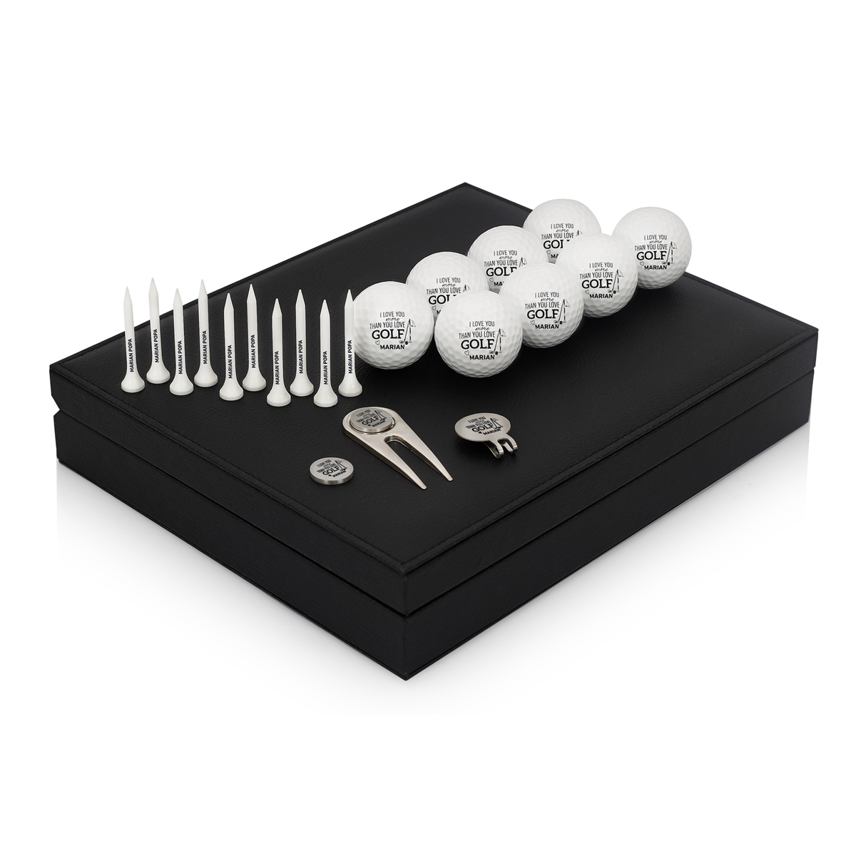 Zekupp 8 Top 10 Tee ve İşaretleyici Deri Kutu Golf Seti