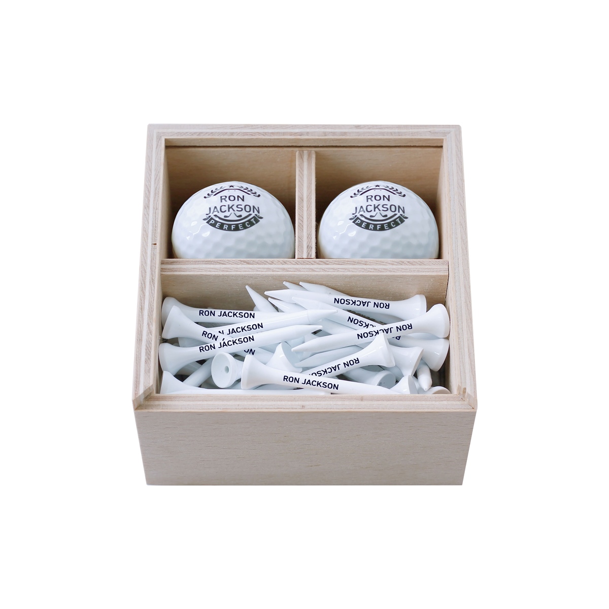 Zekupp Profesyonel 2 Top ve 50 Tee Sürgülü Ahşap Kutu Kişiye Özel Golf Seti