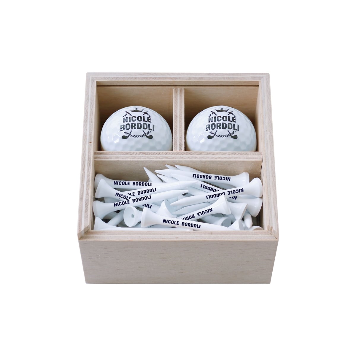 Zekupp Profesyonel 2 Top ve 50 Tee Sürgülü Ahşap Kutu Kişiye Özel Golf Seti