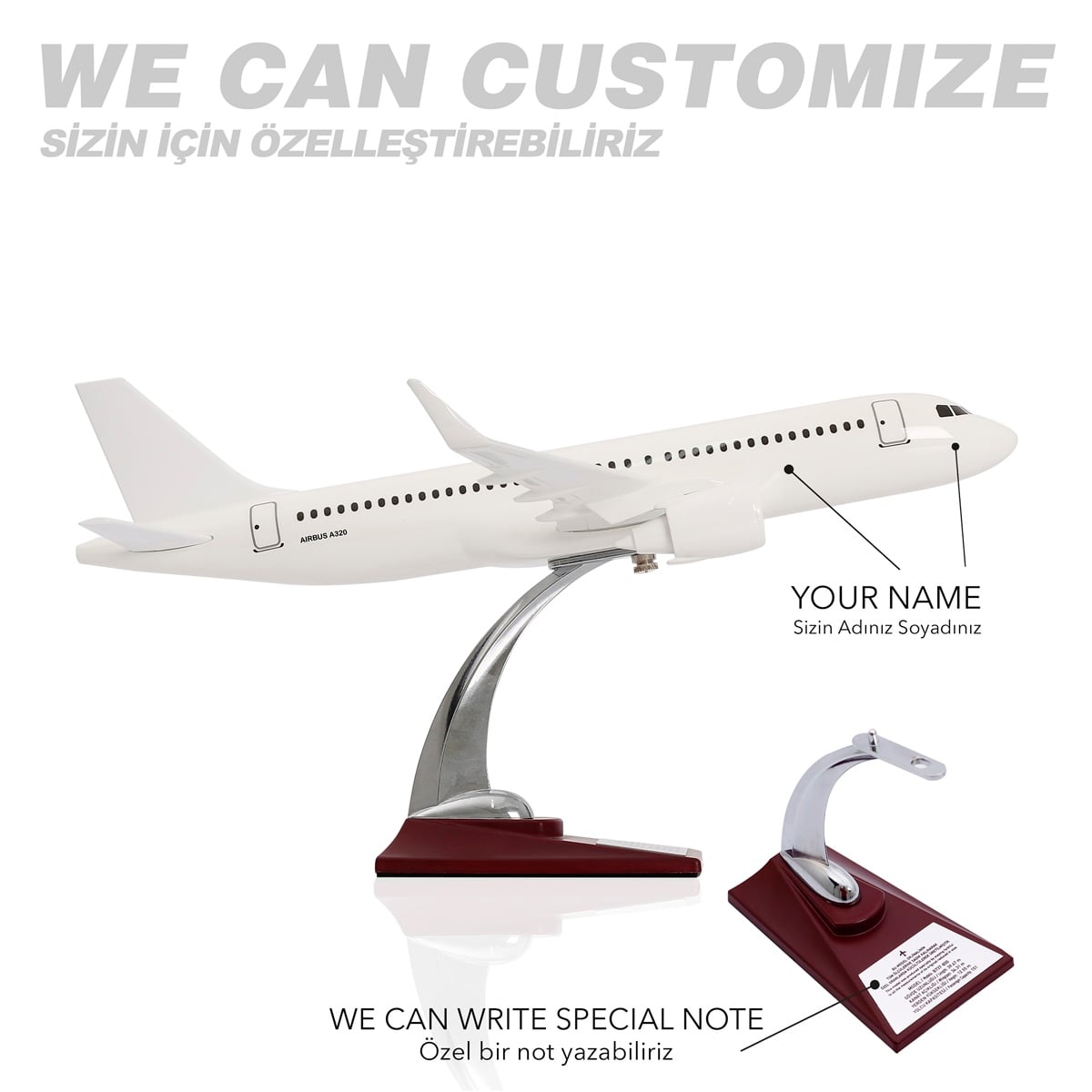 ZekUpp - Maket Uçak - Airbus 320-200 1/100 - Beyaz ÖZEL TASARIM Model Uçak