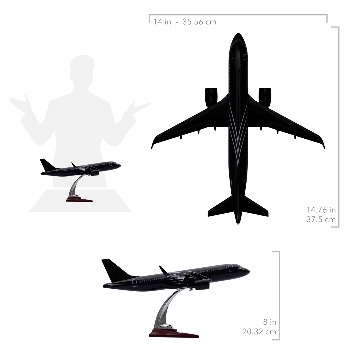 Zekupp - Maket Uçak - Airbus 320-200 1/100 - SİYAH ÖZEL TASARIM Model Uçak