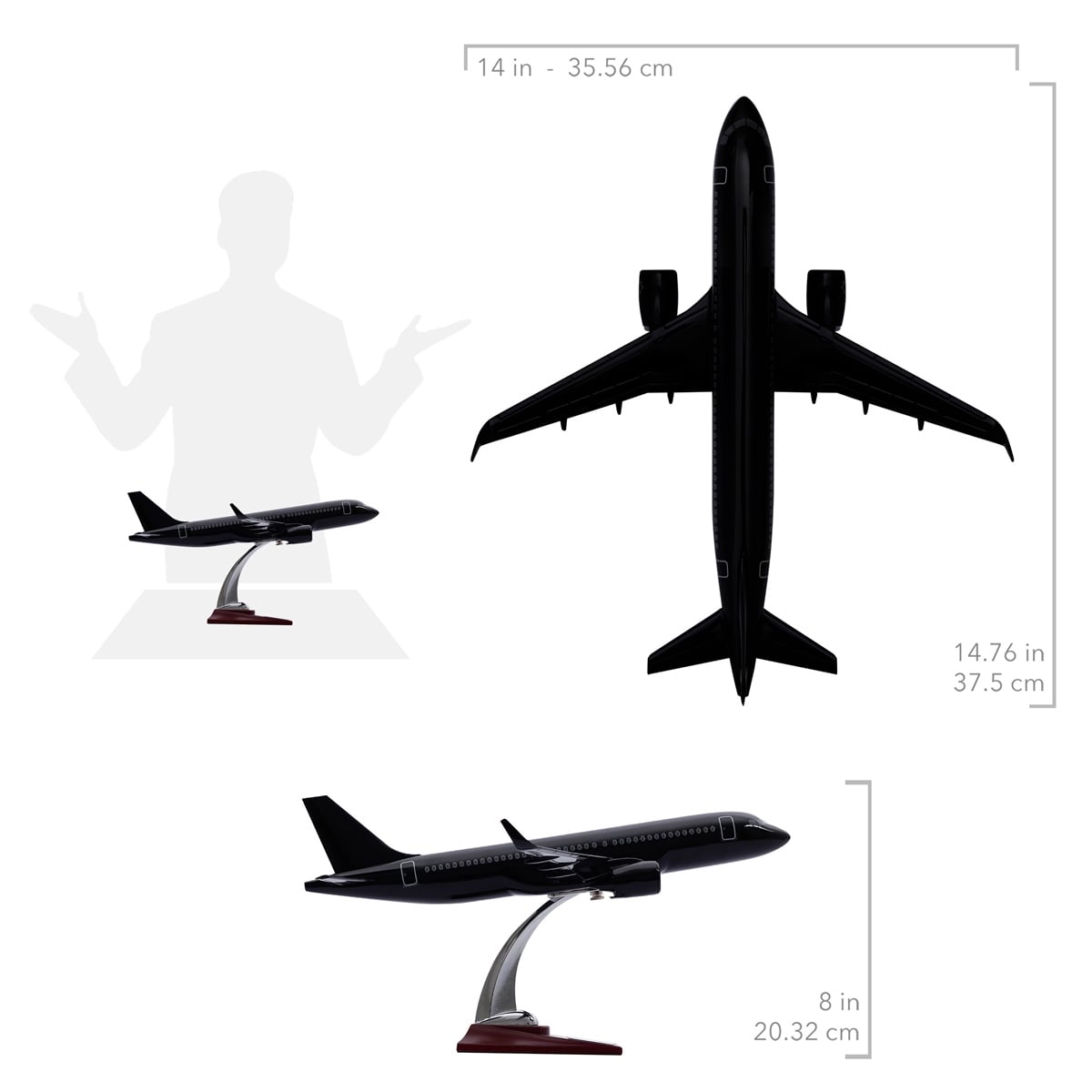Zekupp - Maket Uçak - Airbus 320-200 1/100 - Siyah Renk ÖZEL TASARIM Model Uçak