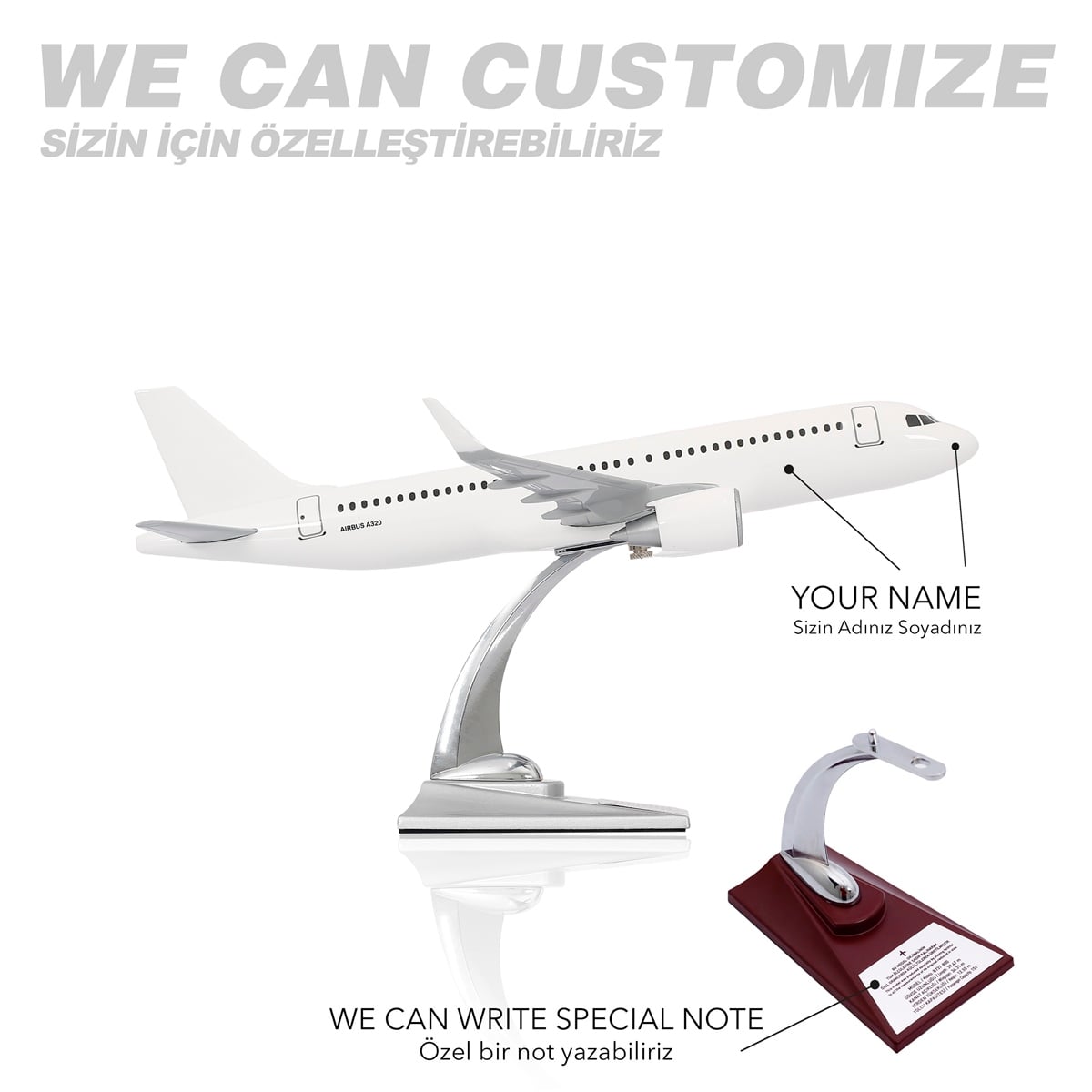 ZekUpp - Maket Uçak, Airbus A320 -200 1/100 - Beyaz ÖZEL TASARIM Model Uçak