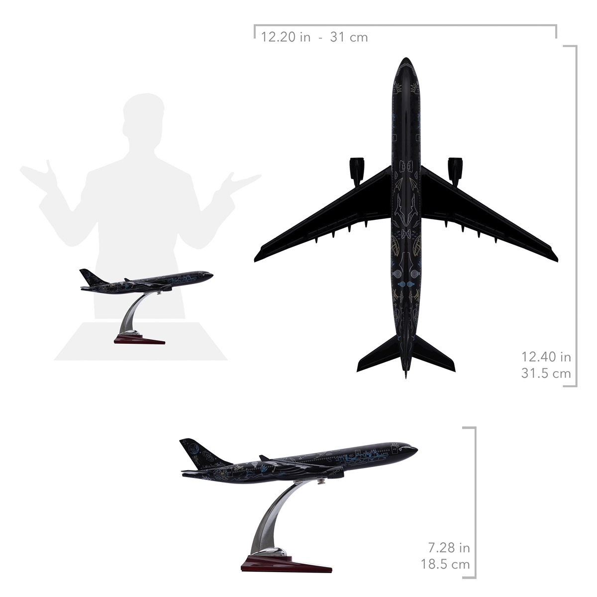 Zekupp - Maket Uçak - Airbus A330-300 1/200 - SİYAH DESENLİ ÖZEL TASARIM Model Uçak