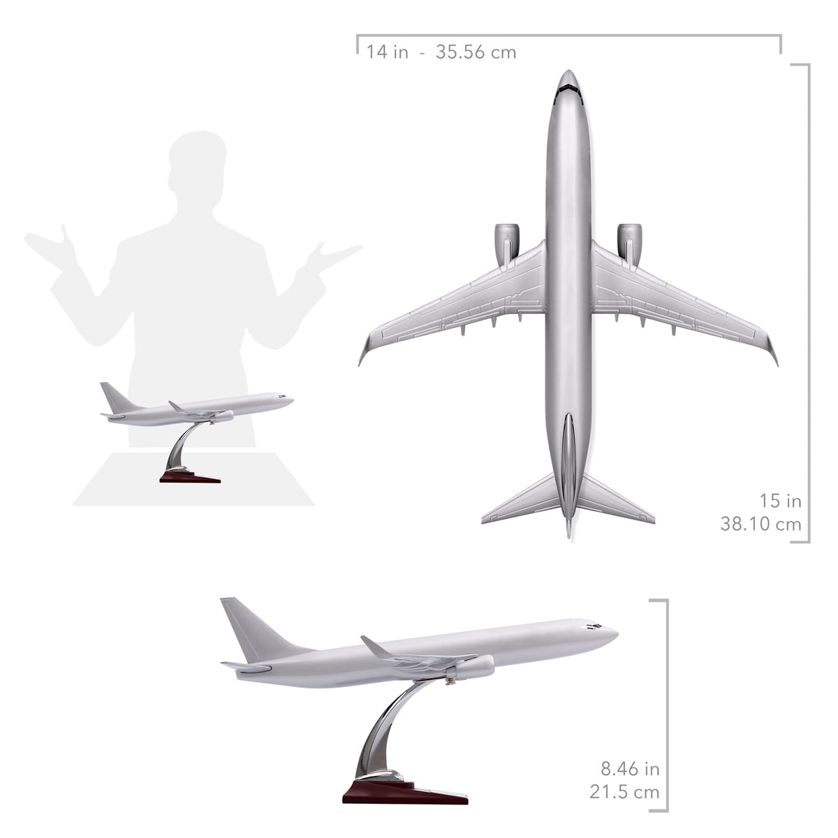 Zekupp - Maket Uçak - Boeing 737-800 1/100 - GÜMÜŞ RENK ÖZEL TASARIM Model Uçak