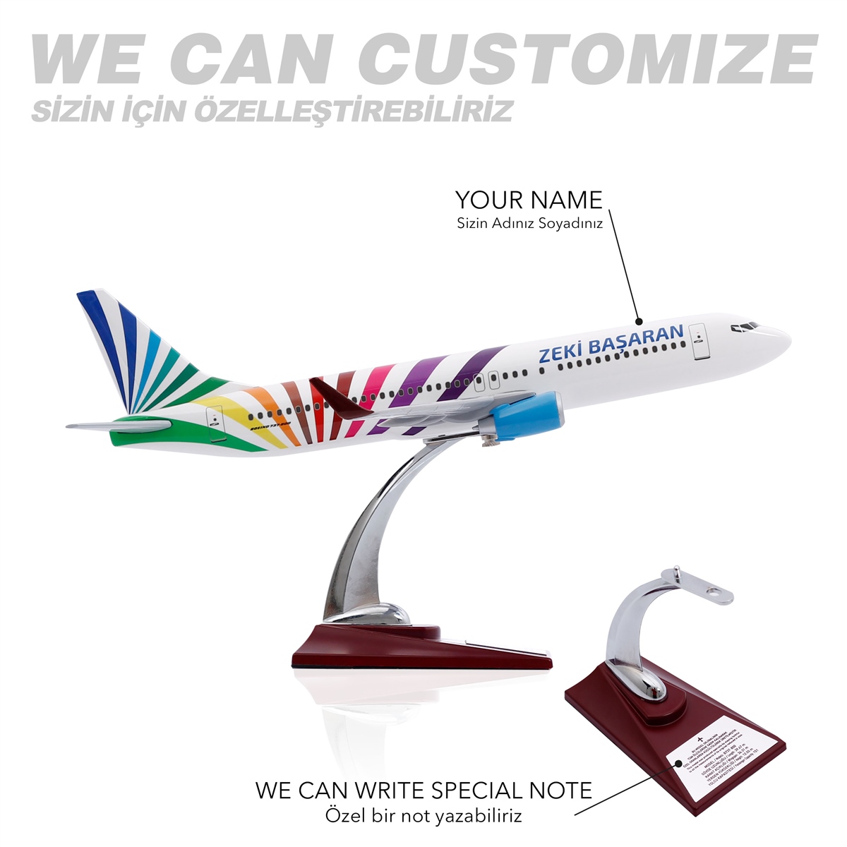 Zekupp - Maket Uçak - Boeing 737-800 1/100 - RENKLİ ÖZEL TASARIM Model Uçak