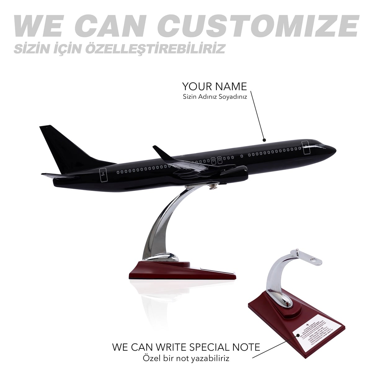 Zekupp - Maket Uçak - Boeing 737-800 1/100 - SİYAH ÖZEL TASARIM Model Uçak