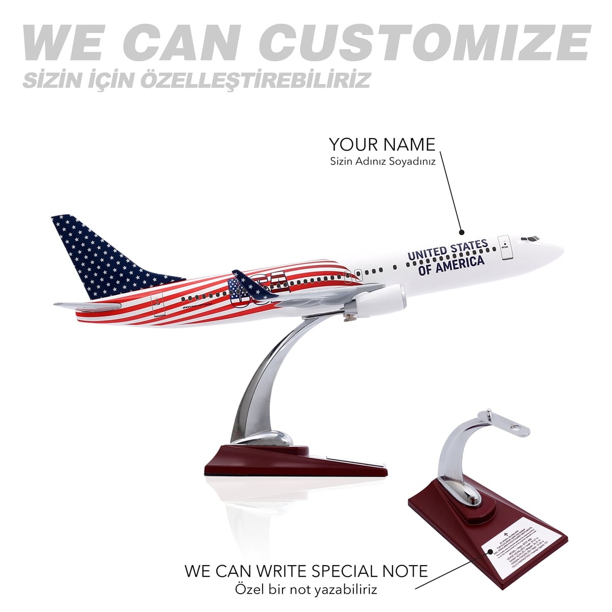 Zekupp - Maket Uçak - Boeing 737-800 1/100 - ABD ÖZEL TASARIM Model Uçak