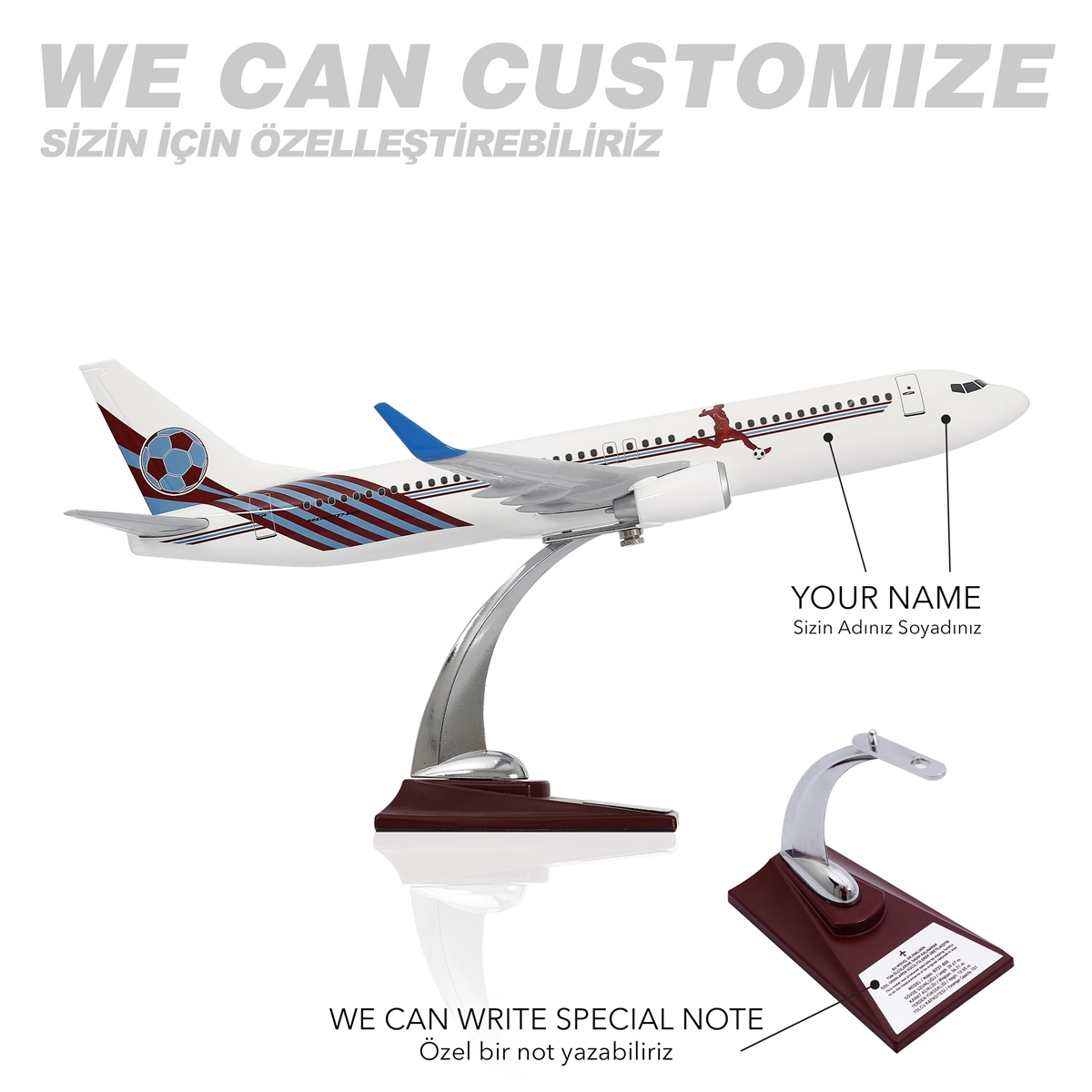 ZekUpp - Maket Uçak - Boeing 737-800 1/100 - BORDO MAVİ TARAFTAR Özel Tasarım Model Uçak