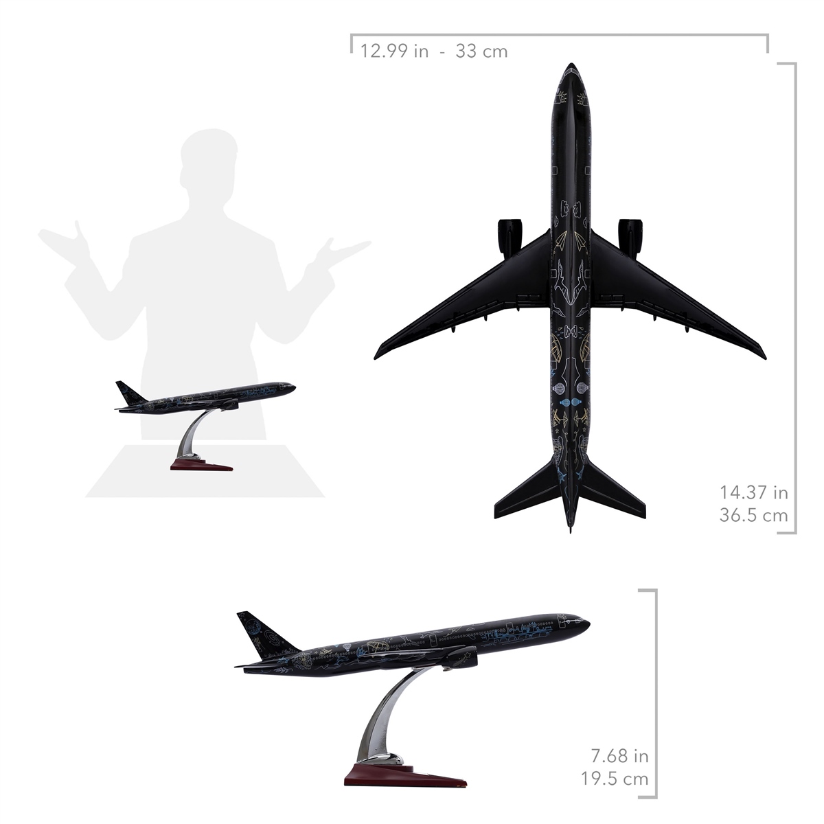 Zekupp - Maket Uçak - Boeing 777-300 1/200 - SİYAH DESENLİ ÖZEL TASARIM Model Uçak
