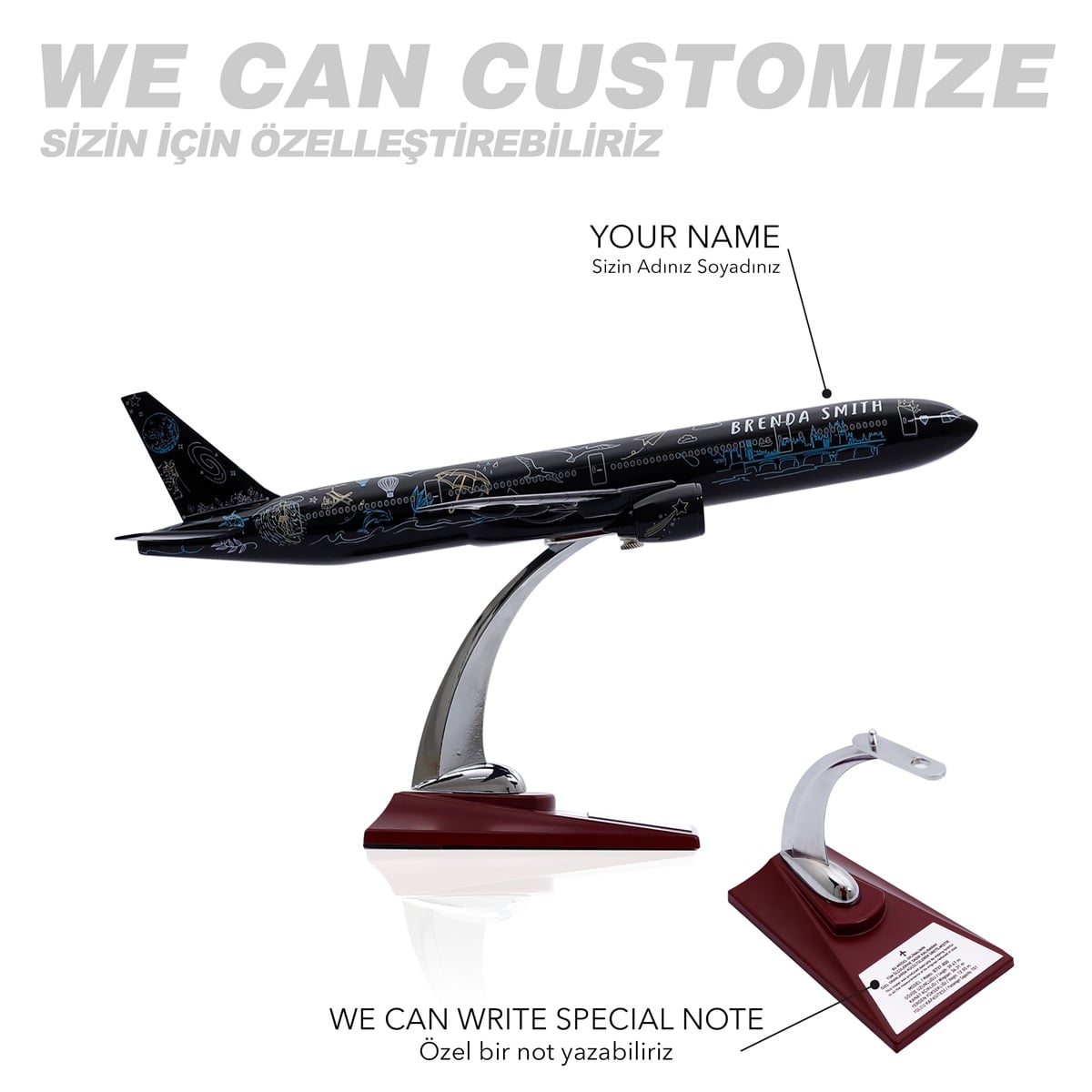 Zekupp - Maket Uçak - Boeing 777-300 1/200 - SİYAH DESENLİ ÖZEL TASARIM Model Uçak