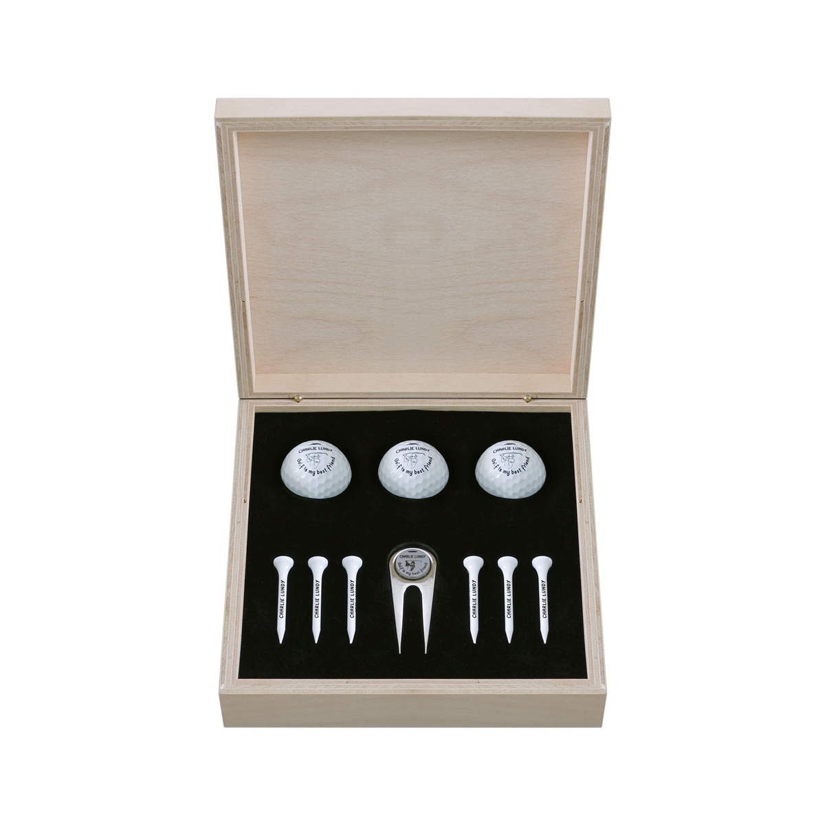 Zekupp Profesyonel 3 Golf Topu 6 Tee ve Marker Ahşap Kutulu Set