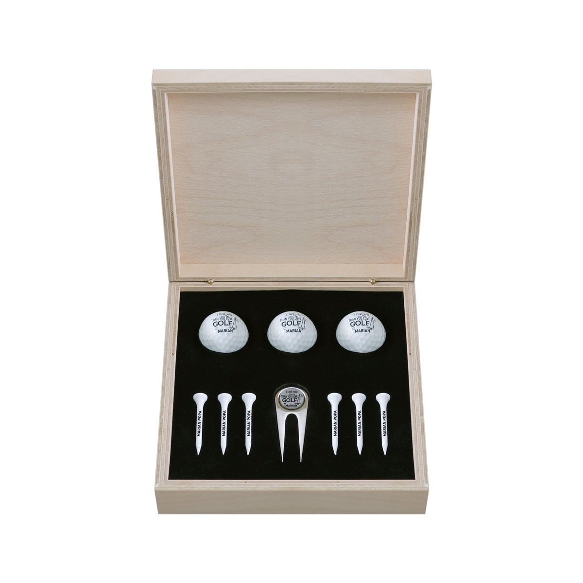 Zekupp Profesyonel 3 Golf Topu 6 Tee ve Marker Ahşap Kutulu Set