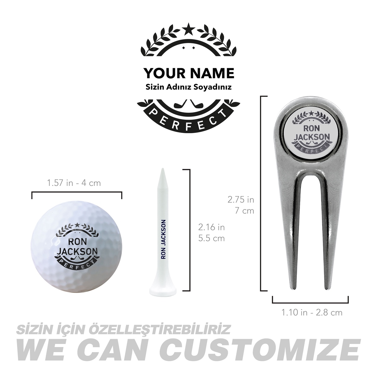 Zekupp Profesyonel 3 Golf Topu 6 Tee ve Marker Ahşap Kutulu Set