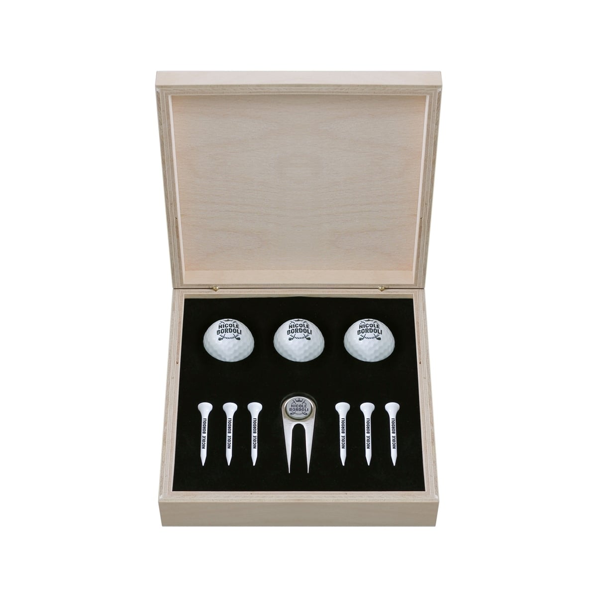 Zekupp Profesyonel 3 Golf Topu 6 Tee ve Marker Ahşap Kutulu Set