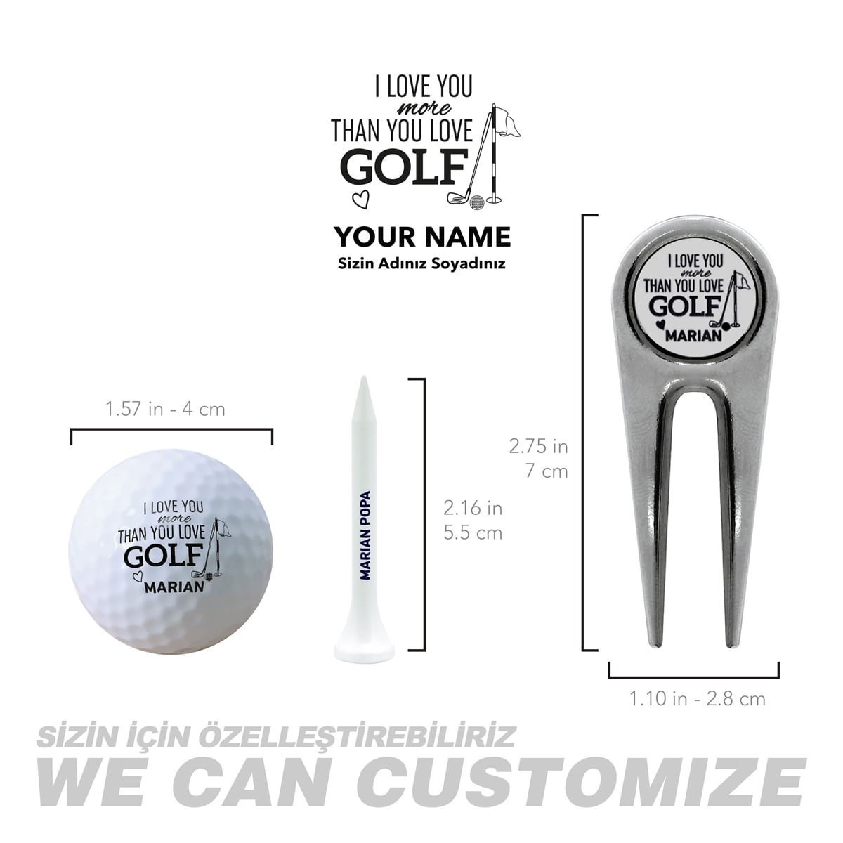 Zekupp Profesyonel 3 Golf Topu 6 Tee ve Marker Ahşap Kutulu Set