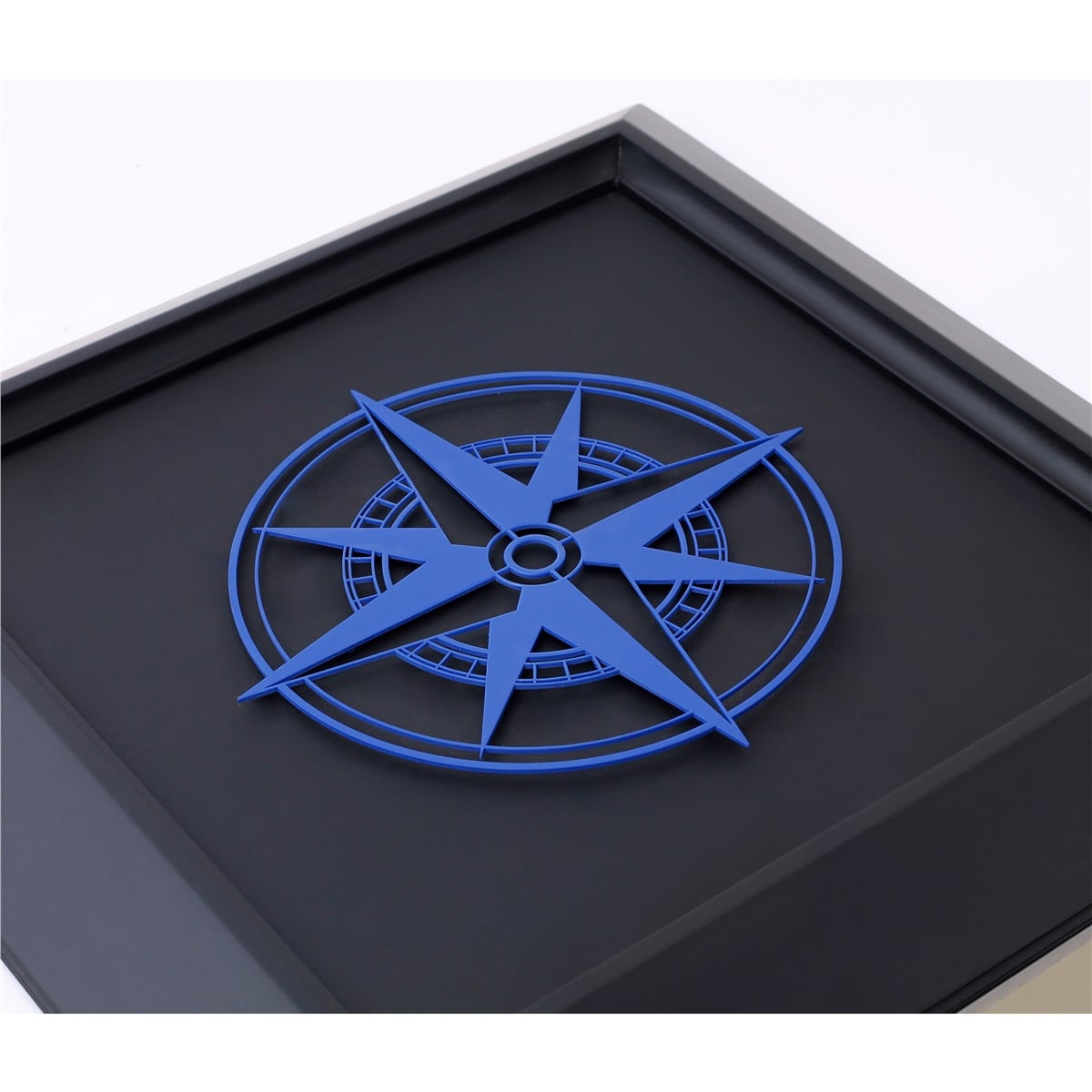 Zekupp Pusula Temalı Ahşap Tablo, Duvar Dekorasyonu El Yapımı Tablo Hediyesi, Mavi Renkte Ahşap Çerçeve Ev Hediyesi, 3 Boyutlu Tablo