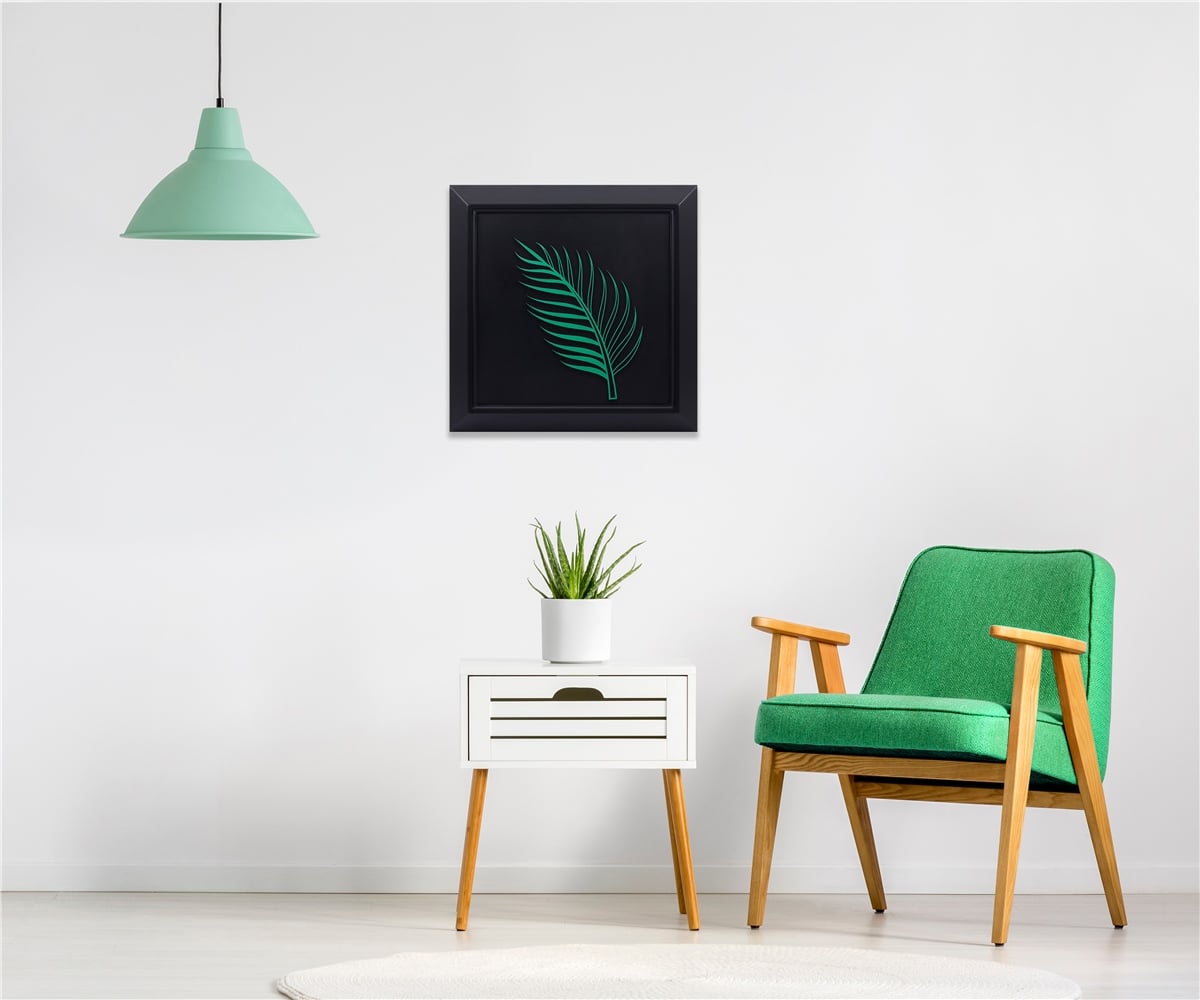 Zekupp Yaprak Temalı Ahşap Tablo, Duvar Dekorasyonu El Yapımı Tablo Hediyesi, Yeşil Renkte Ahşap Çerçeve Ev Hediyesi, 3 Boyutlu Tablo