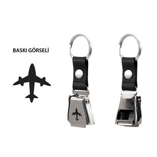 Zekupp Uçak Tasarımlı Şişe Açacağı Özellikli Siyah Renk  Emniyet Kemeri Anahtarlık