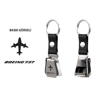Zekupp Boeing 737 Uçak Tasarımlı Şişe Açacağı Özellikli Siyah Renk  Emniyet Kemeri Anahtarlık
