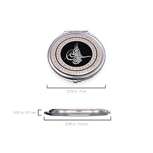 Zekupp Tuğra Desenli Işlemeli Kompakt Makyaj Aynası