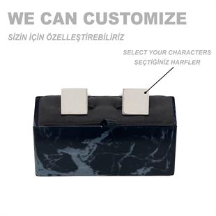 Zekupp Lazer İşlemeli Harf Detaylı Siyah Gri Kutulu Kol Düğmesi