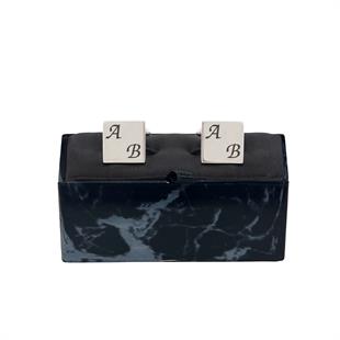 Zekupp Lazer İşlemeli Çift Harf Detaylı Siyah Gri Kutulu Kol Düğmesi